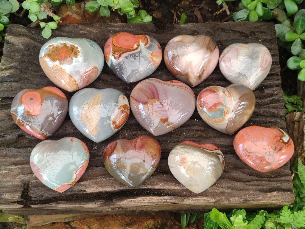 Polished Polychrome Jasper Hearts x 12 From Androka, Madagascar - Toprock Gemstones and Minerals 