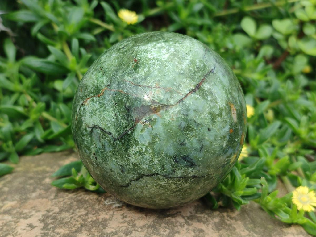 Polished Green Chrysoprase Spheres x 2 From Ambatondrazaka, Madagascar - Toprock Gemstones and Minerals 