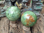 Polished Green Chrysoprase Spheres x 2 From Ambatondrazaka, Madagascar - Toprock Gemstones and Minerals 