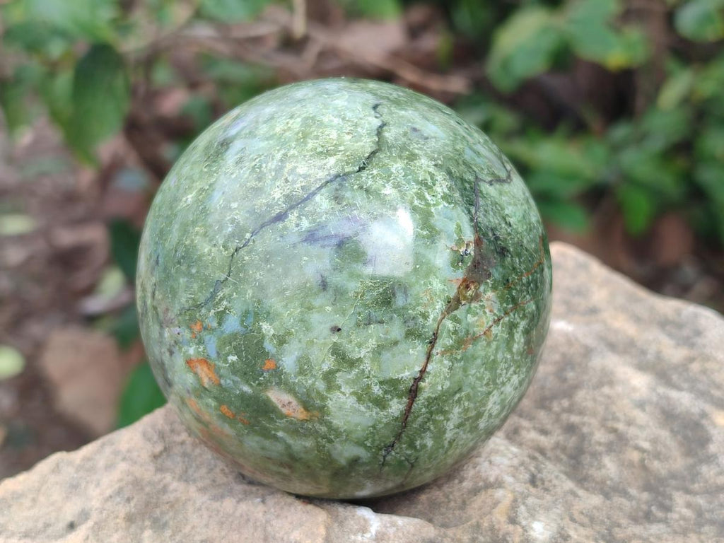 Polished Green Chrysoprase Spheres x 2 From Ambatondrazaka, Madagascar - Toprock Gemstones and Minerals 