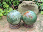 Polished Green Chrysoprase Spheres x 2 From Ambatondrazaka, Madagascar - Toprock Gemstones and Minerals 