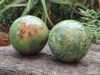 Polished Green Chrysoprase Spheres x 2 From Ambatondrazaka, Madagascar - Toprock Gemstones and Minerals 
