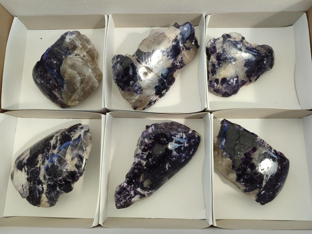 Polished One Side Lithium Silver Leaf Lepidolite Specimens x 6 From Zimbabwe - Toprock Gemstones and Minerals 
