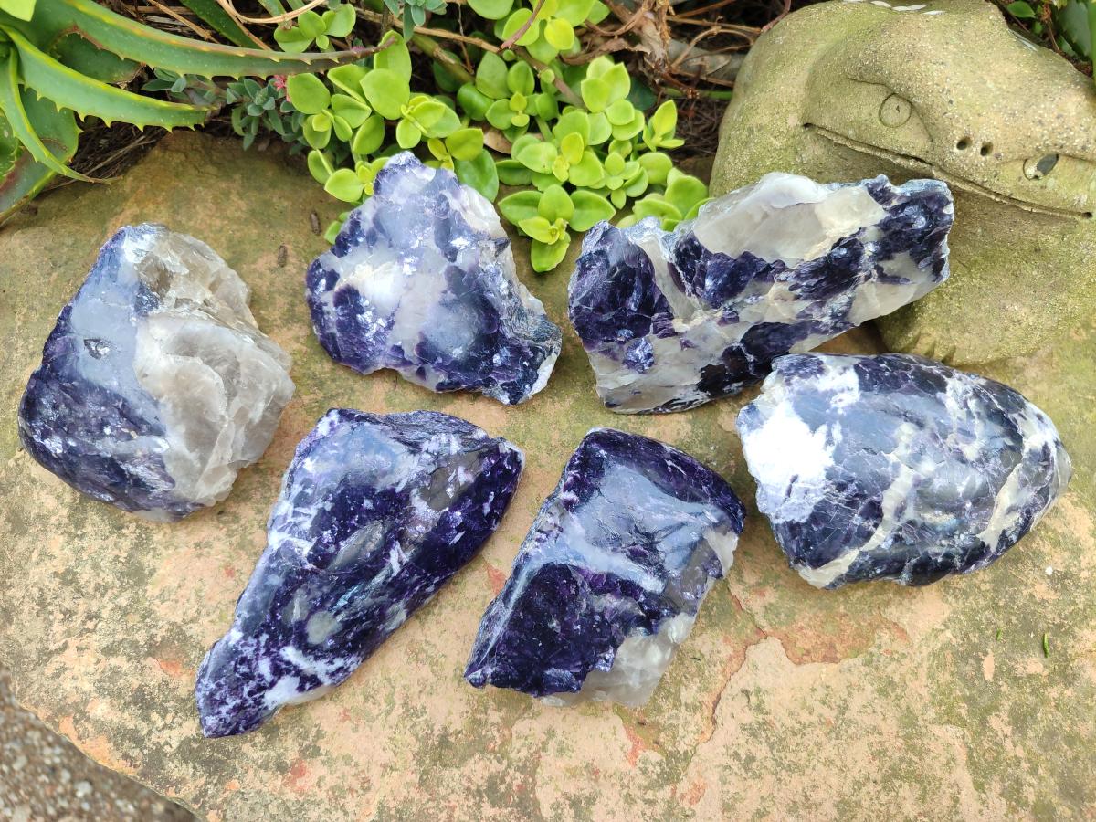 Polished One Side Lithium Silver Leaf Lepidolite Specimens x 6 From Zimbabwe - Toprock Gemstones and Minerals 