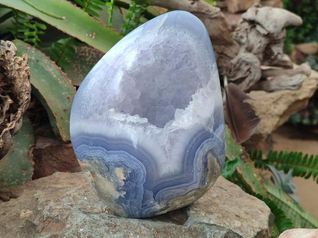 Polished and Natural XL Blue Lace Agate Standing Display Piece x 1 From Nsanje, Malawi - Toprock Gemstones and Minerals 