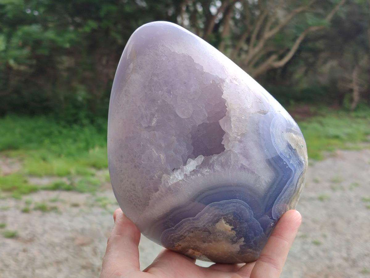 Polished and Natural XL Blue Lace Agate Standing Display Piece x 1 From Nsanje, Malawi - Toprock Gemstones and Minerals 