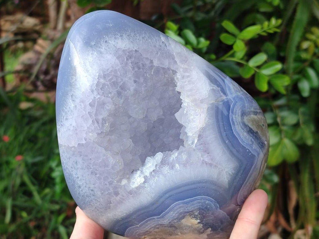 Polished and Natural XL Blue Lace Agate Standing Display Piece x 1 From Nsanje, Malawi - Toprock Gemstones and Minerals 