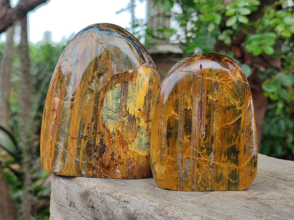 Polished Golden Nellite Tigers Eye Standing Display Pieces x 3 From Prieska, South Africa - Toprock Gemstones and Minerals 