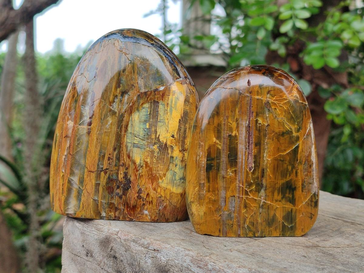 Polished Golden Nellite Tigers Eye Standing Display Pieces x 3 From Prieska, South Africa - Toprock Gemstones and Minerals 