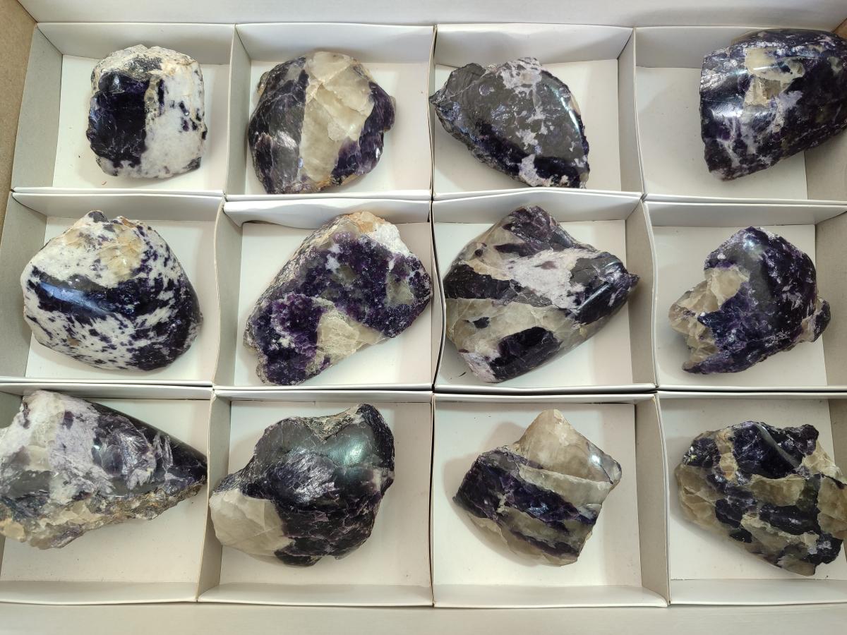 Polished One Side Lithium Silver Leaf Lepidolite Specimens x 12 From Zimbabwe - Toprock Gemstones and Minerals 
