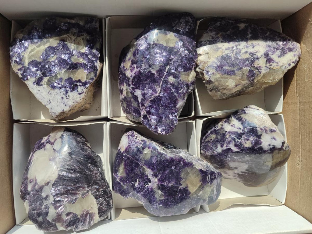 Polished One Side Lithium Silver Leaf Lepidolite Specimens x 6 From Zimbabwe - Toprock Gemstones and Minerals 