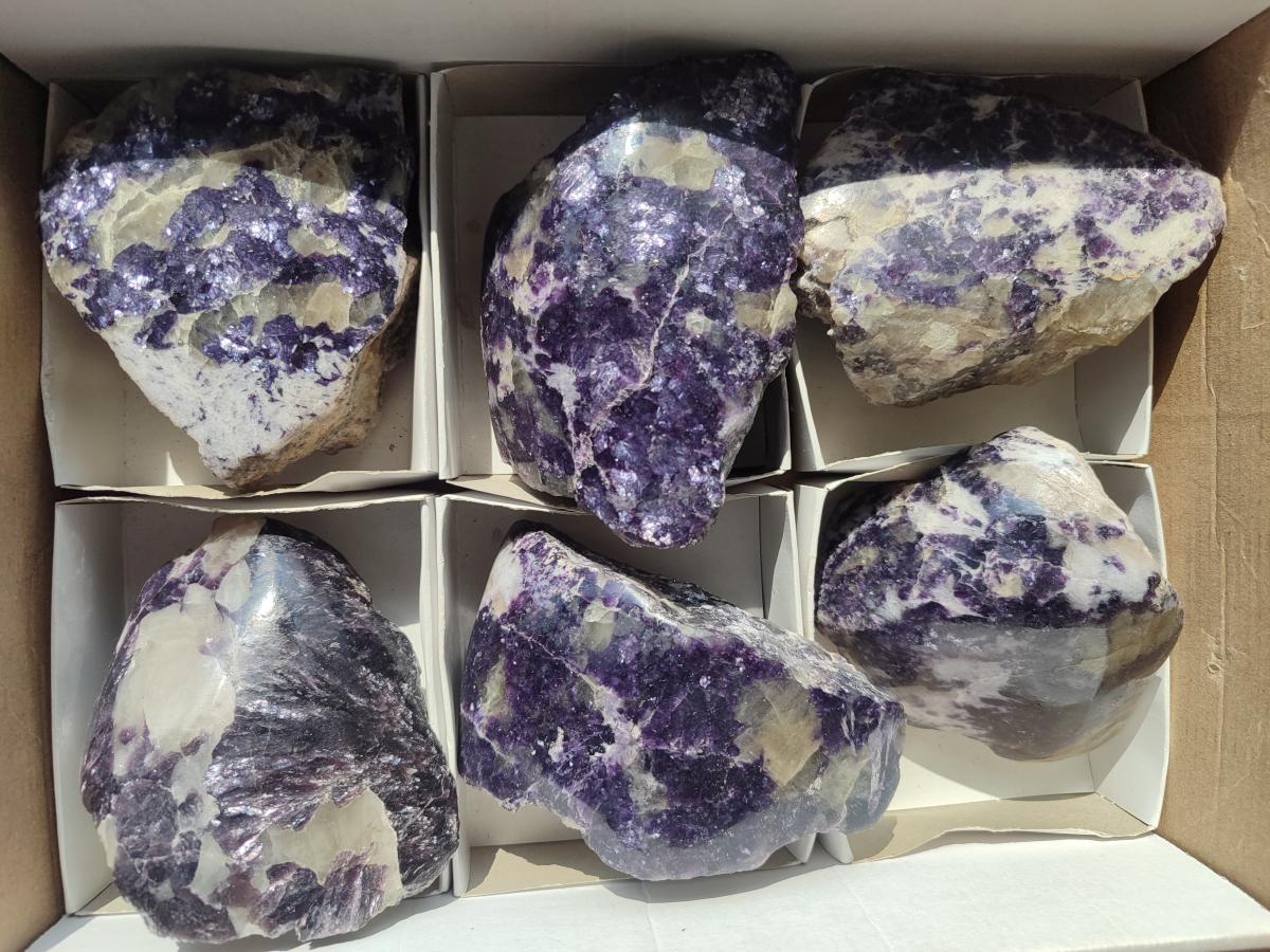 Polished One Side Lithium Silver Leaf Lepidolite Specimens x 6 From Zimbabwe - Toprock Gemstones and Minerals 