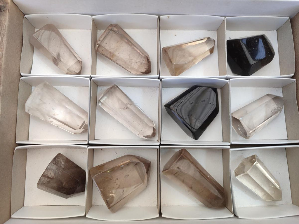 Polished Smokey Quartz Crystals x 12 From Madagascar - Toprock Gemstones and Minerals 