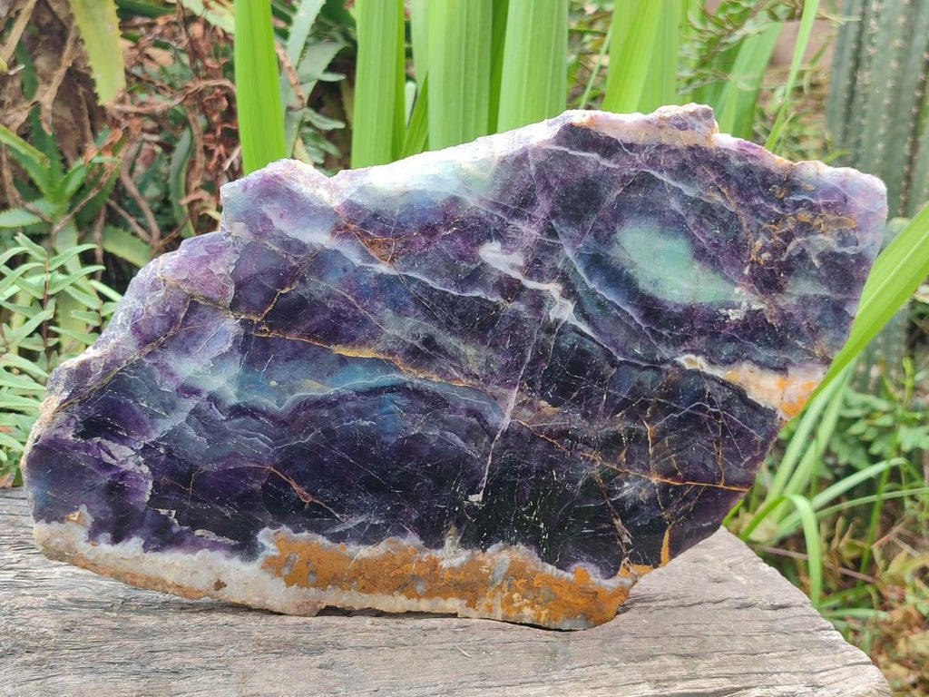 Polished XL Watermelon Fluorite Slice with Natural Edging x 1 From Uis, Namibia - Toprock Gemstones and Minerals 