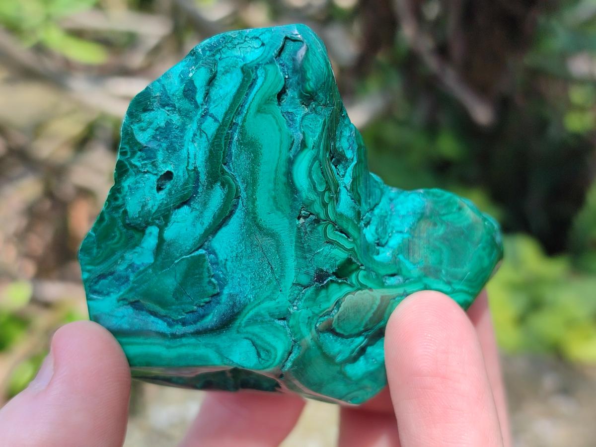 Polished and Natural Flower Banded Malachite Free Forms x 14 From Congo - Toprock Gemstones and Minerals 