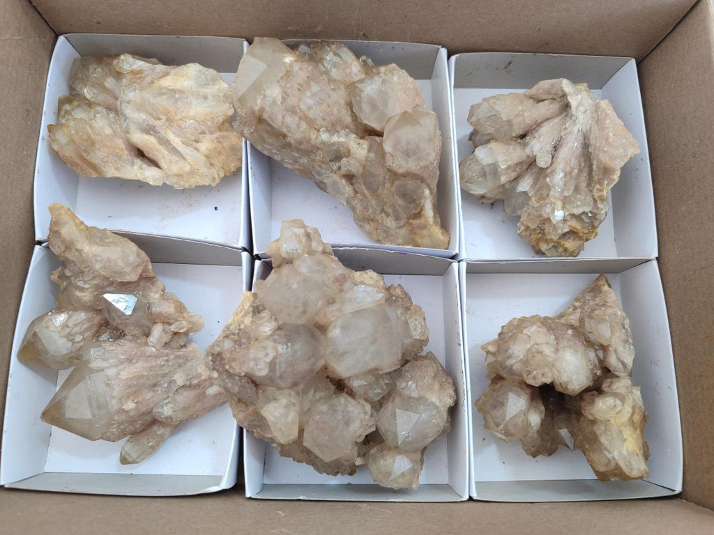 Natural Cascading White Phantom Smokey Luena Quartz Clusters x 6 From Luena, Congo - Toprock Gemstones and Minerals 