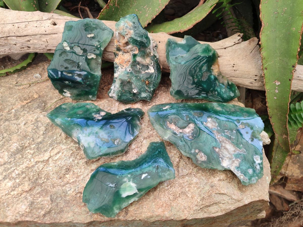 Polished One Side Mtorolite Chrysoprase Slices x 6 From Mutorashanga, Zimbabwe - Toprock Gemstones and Minerals 
