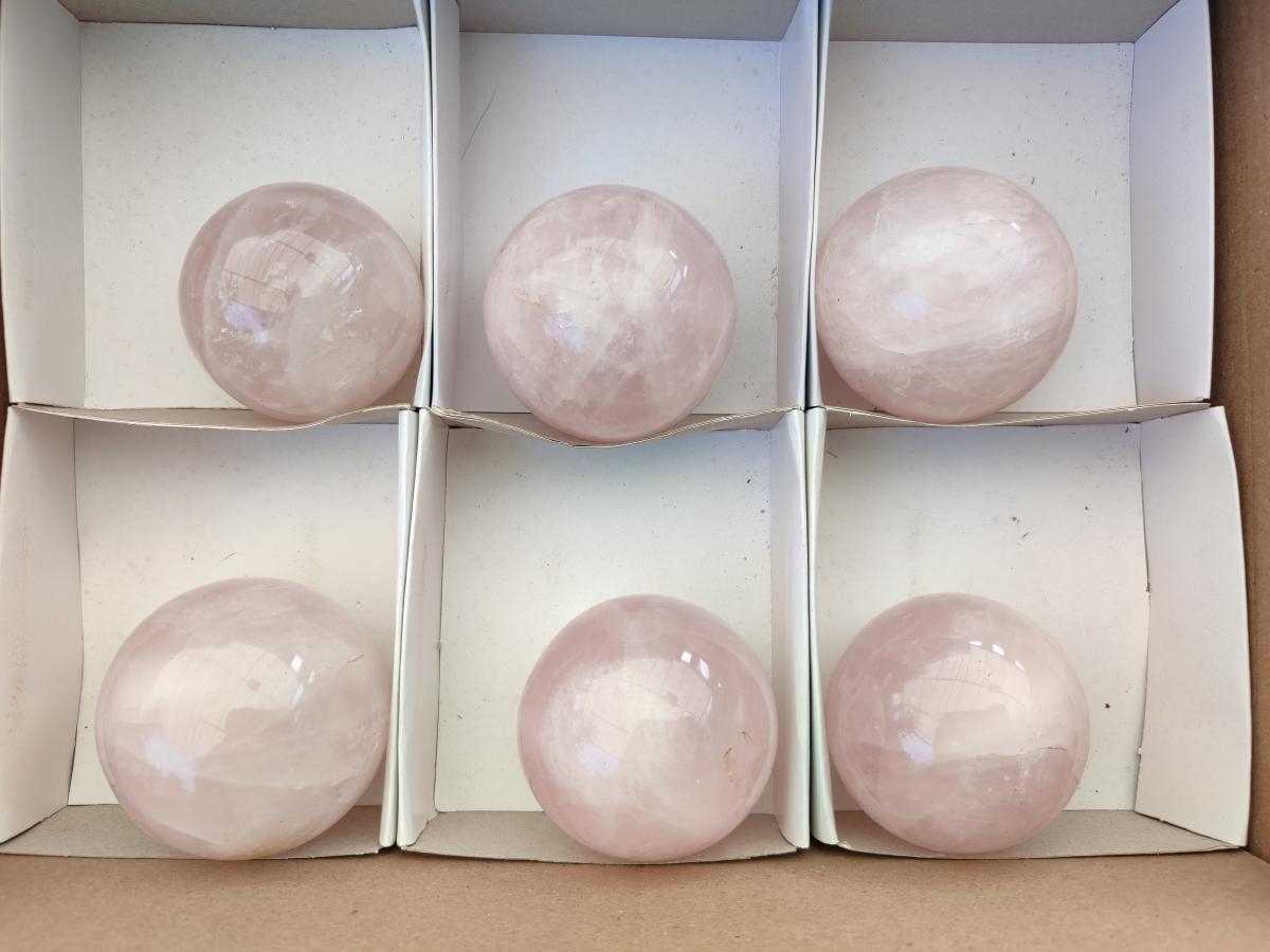 Polished Gemmy Star Rose Quartz Spheres x 6 From Madagascar - Toprock Gemstones and Minerals 