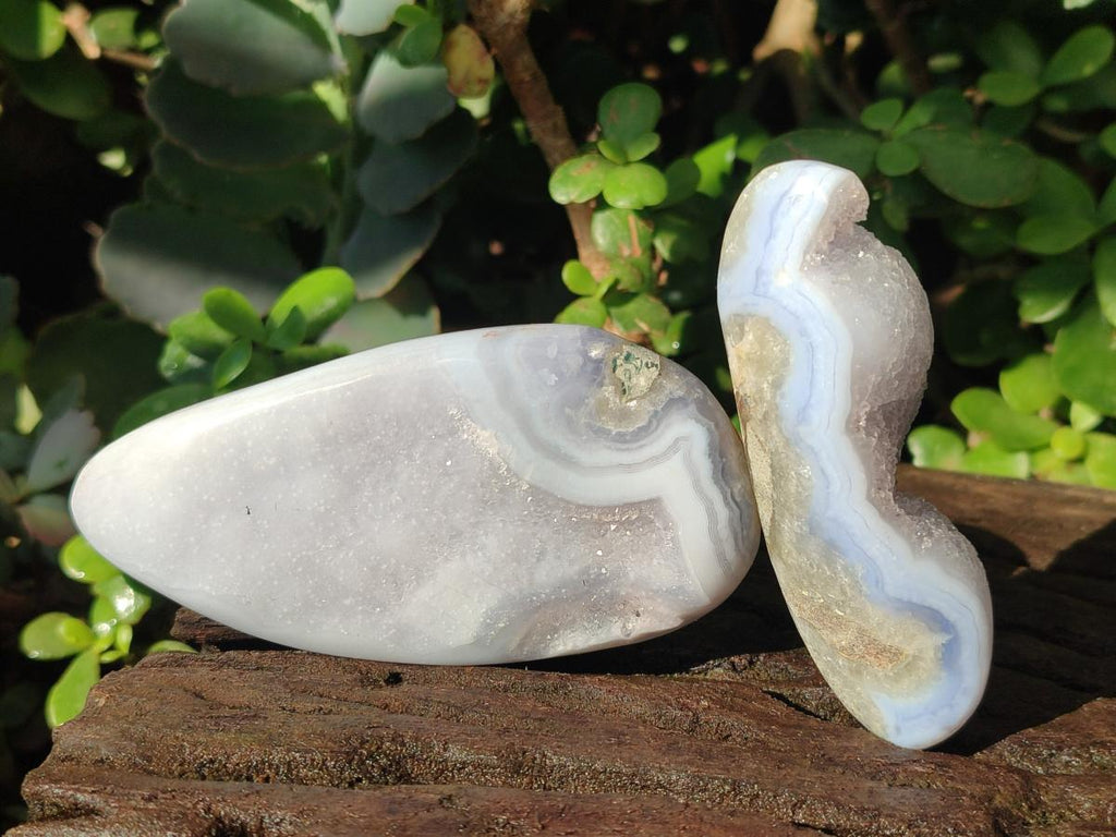 Polished and Natural Blue Lace Agate Free Forms x 17 From Nsanje, Malawi - Toprock Gemstones and Minerals 