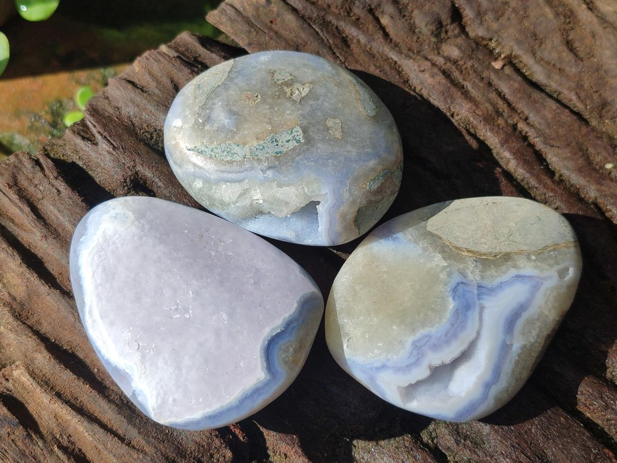 Polished and Natural Blue Lace Agate Free Forms x 17 From Nsanje, Malawi - Toprock Gemstones and Minerals 