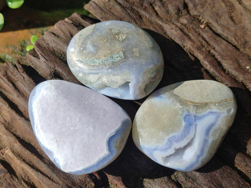 Polished and Natural Blue Lace Agate Free Forms x 17 From Nsanje, Malawi - Toprock Gemstones and Minerals 