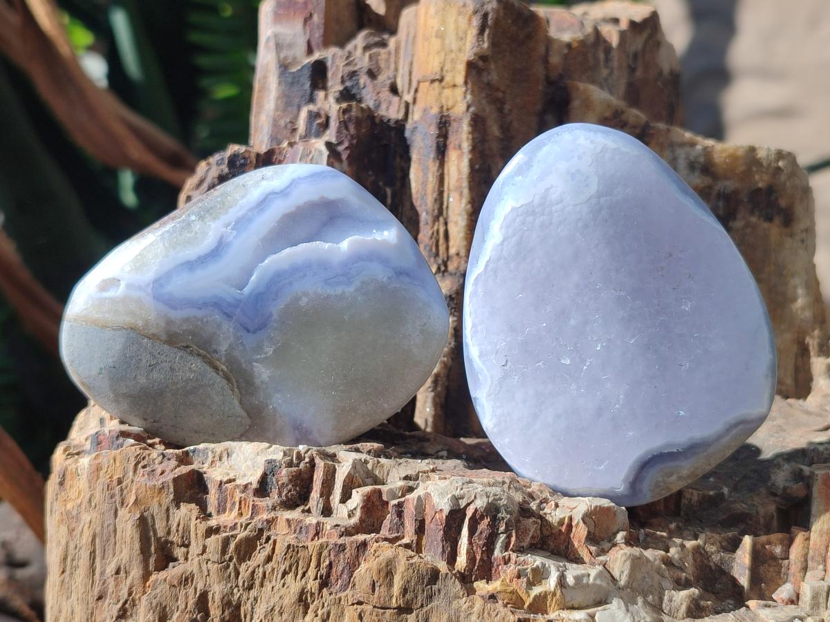 Polished and Natural Blue Lace Agate Free Forms x 17 From Nsanje, Malawi - Toprock Gemstones and Minerals 