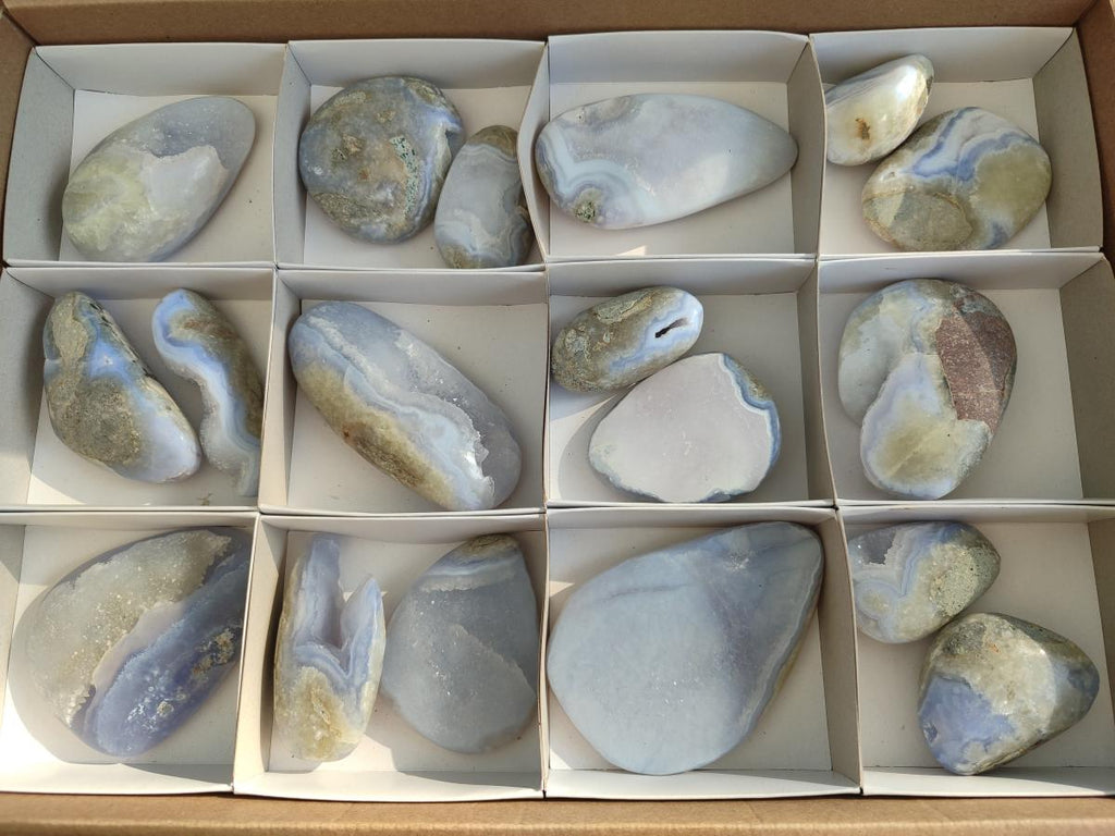Polished and Natural Blue Lace Agate Free Forms x 17 From Nsanje, Malawi - Toprock Gemstones and Minerals 