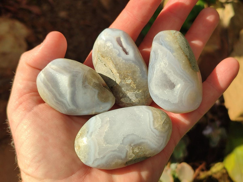 Polished and Natural Blue Lace Agate Free Forms x 17 From Nsanje, Malawi - Toprock Gemstones and Minerals 