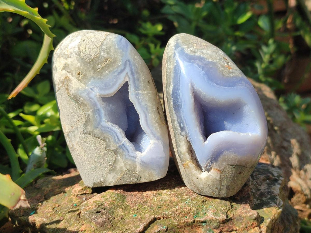 Polished and Natural Blue Lace Agate Standing Display Pieces x 6 From Nsanje, Malawi - Toprock Gemstones and Minerals 