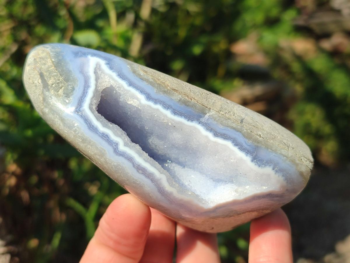 Polished and Natural Blue Lace Agate Standing Display Pieces x 6 From Nsanje, Malawi - Toprock Gemstones and Minerals 