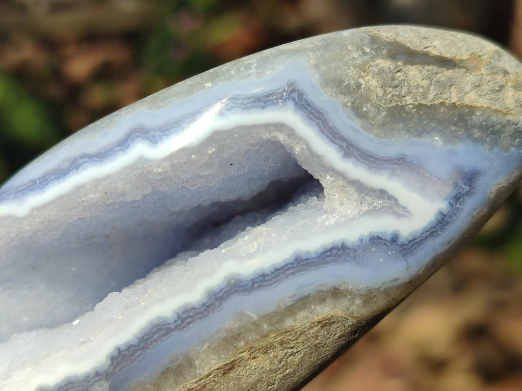 Polished and Natural Blue Lace Agate Standing Display Pieces x 6 From Nsanje, Malawi - Toprock Gemstones and Minerals 