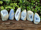 Polished and Natural Blue Lace Agate Standing Display Pieces x 6 From Nsanje, Malawi - Toprock Gemstones and Minerals 