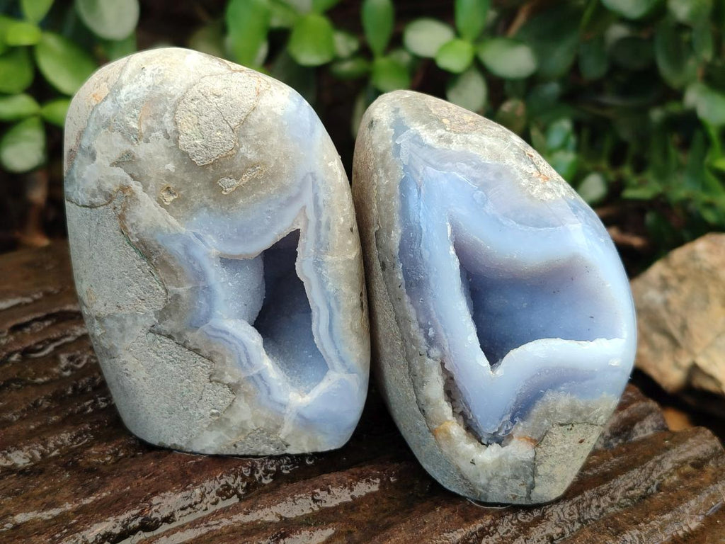 Polished and Natural Blue Lace Agate Standing Display Pieces x 6 From Nsanje, Malawi - Toprock Gemstones and Minerals 