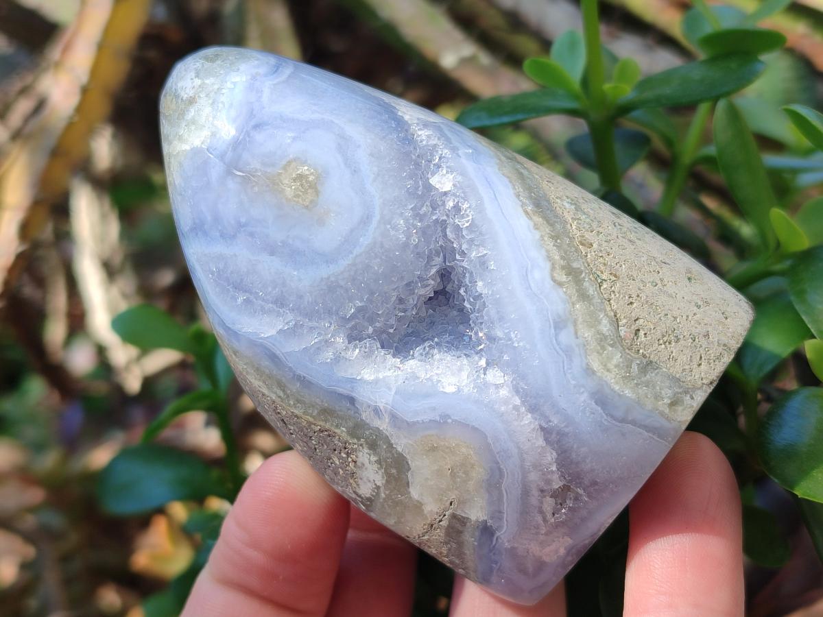 Polished and Natural Blue Lace Agate Standing Display Pieces x 6 From Nsanje, Malawi - Toprock Gemstones and Minerals 