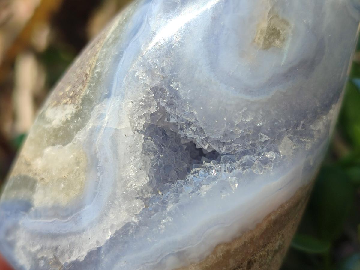 Polished and Natural Blue Lace Agate Standing Display Pieces x 6 From Nsanje, Malawi - Toprock Gemstones and Minerals 