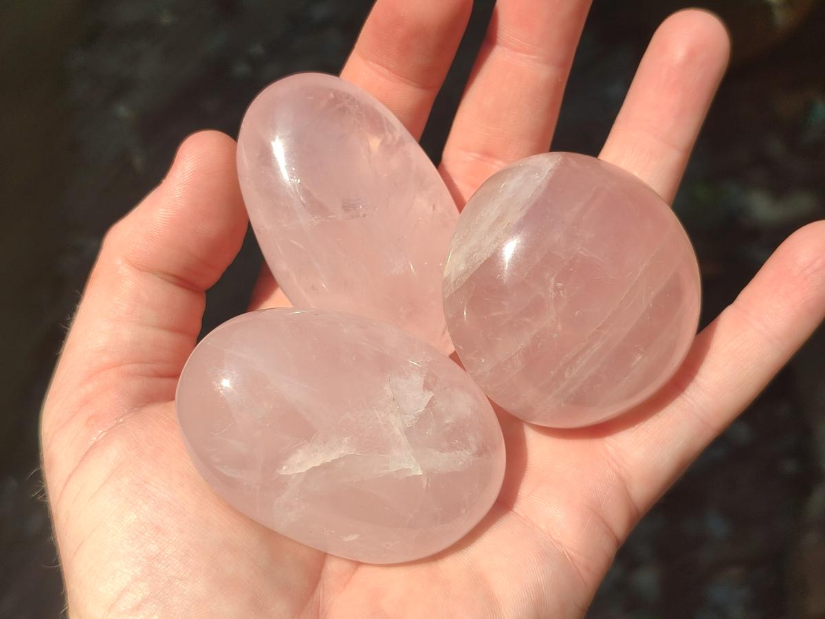 Polished Gemmy Rose Quartz Palm Stones x 24 From Madagascar - Toprock Gemstones and Minerals 
