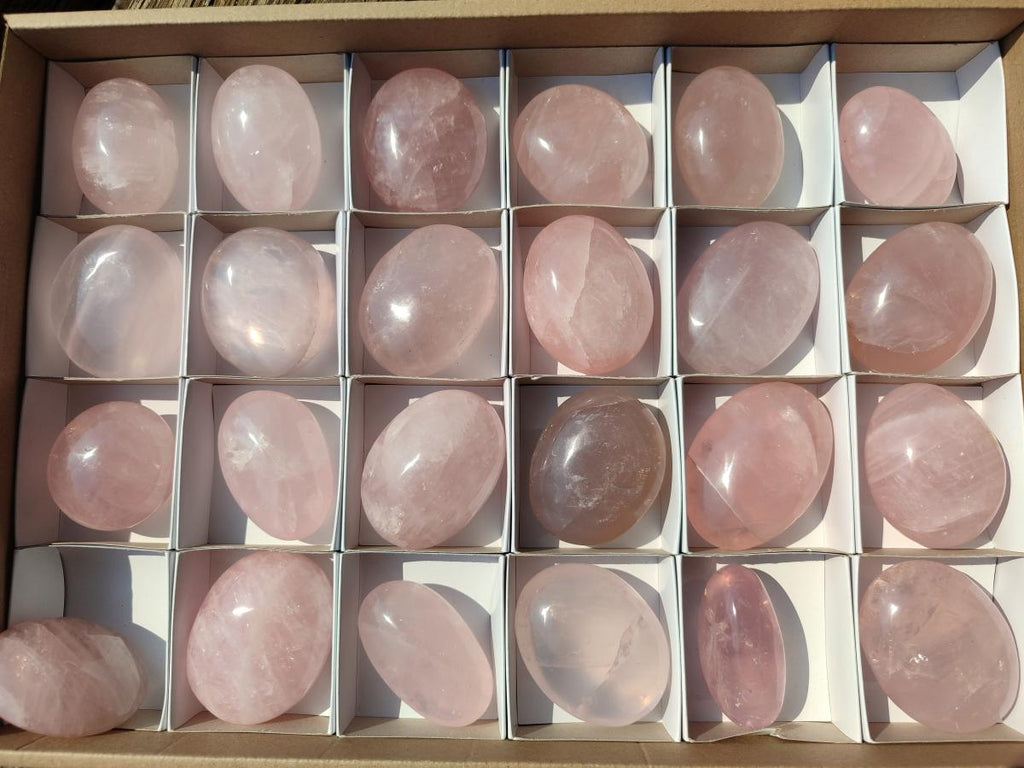 Polished Gemmy Rose Quartz Palm Stones x 24 From Madagascar - Toprock Gemstones and Minerals 