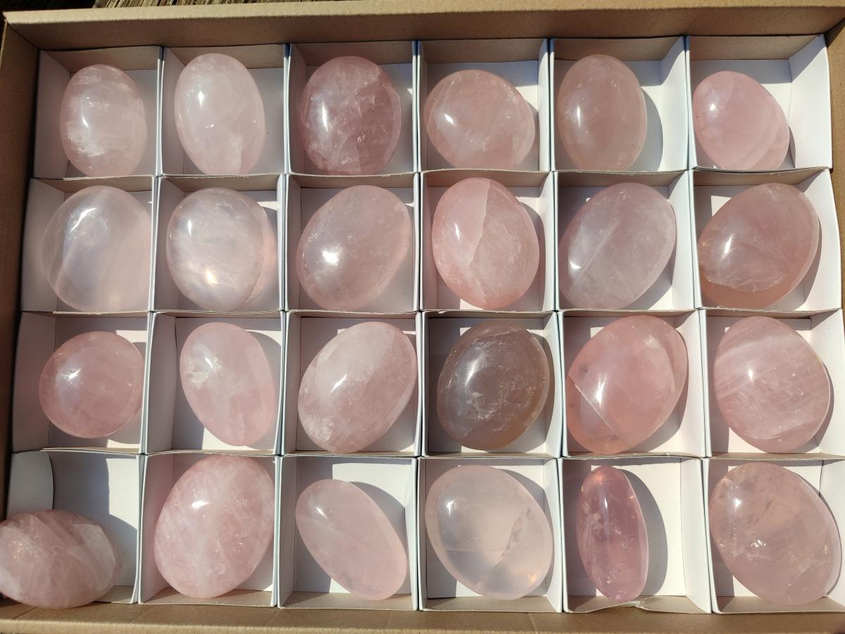 Polished Gemmy Rose Quartz Palm Stones x 24 From Madagascar - Toprock Gemstones and Minerals 