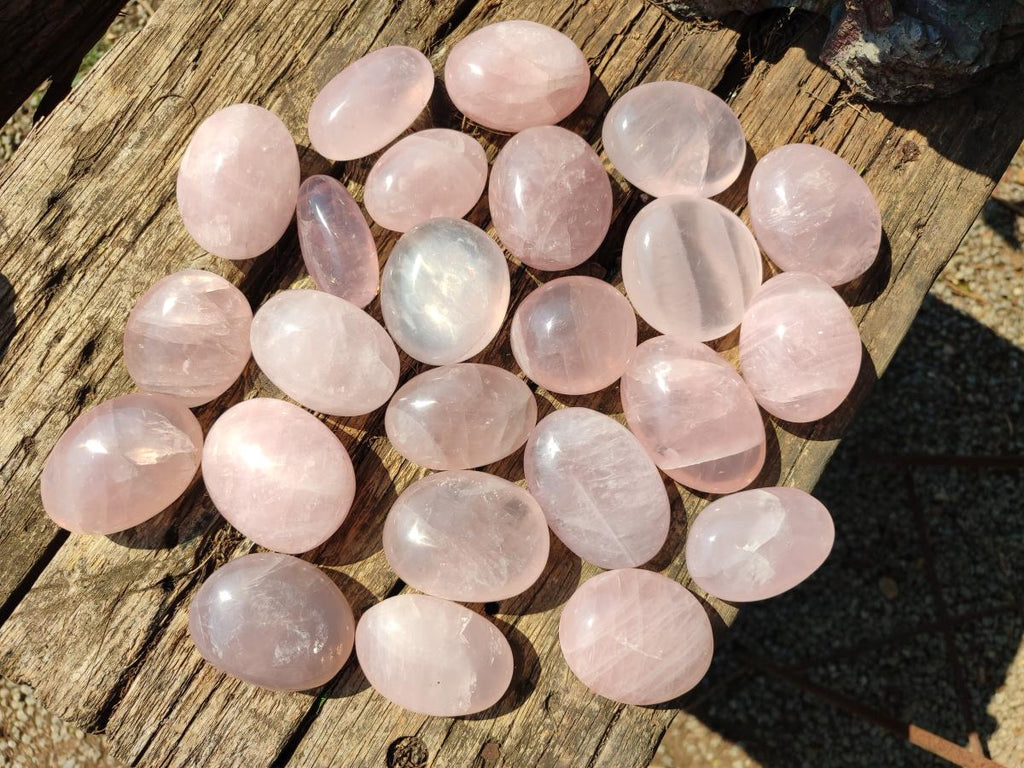 Polished Gemmy Rose Quartz Palm Stones x 24 From Madagascar - Toprock Gemstones and Minerals 