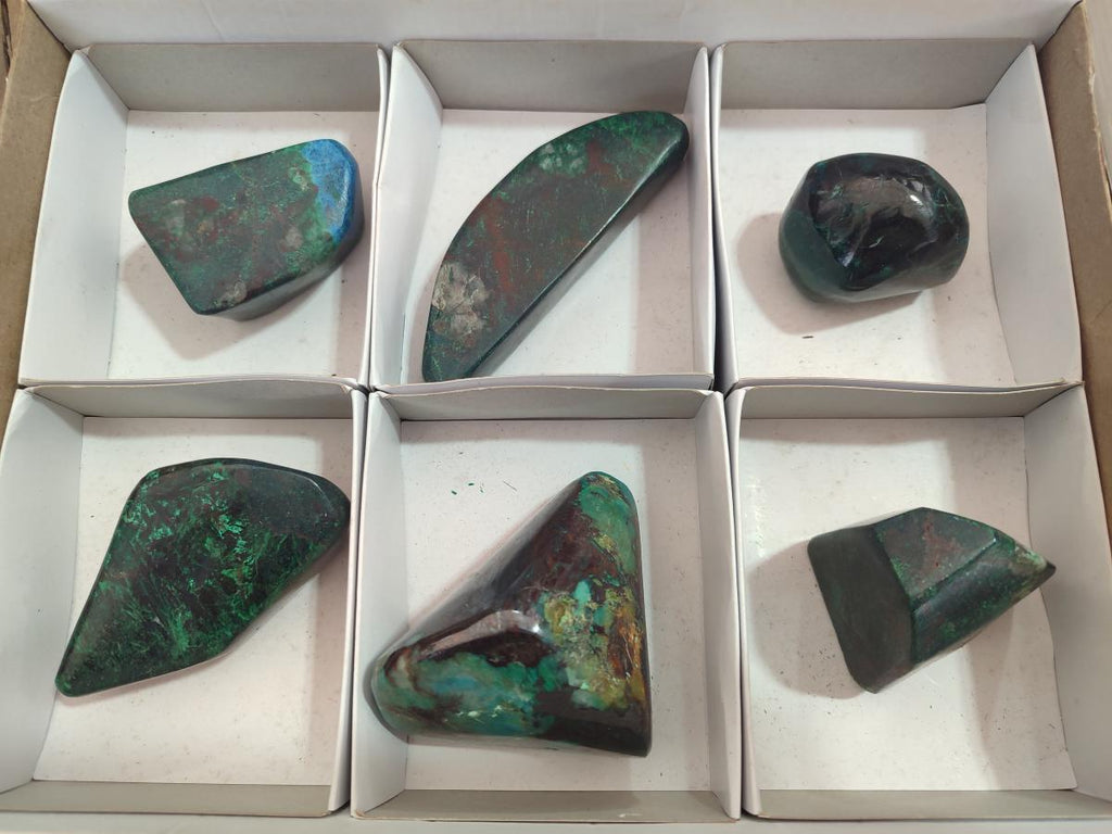 Polished Shattuckite Free Forms with Malachite x 6 From Kaokoveld, Namibia - Toprock Gemstones and Minerals 
