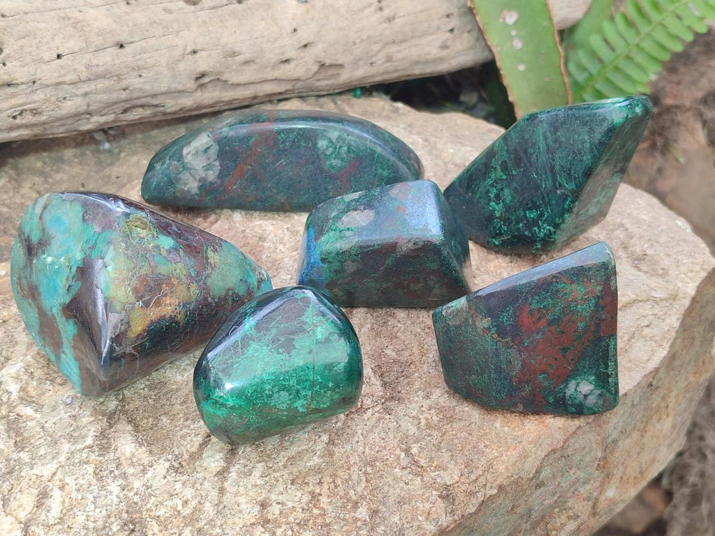 Polished Shattuckite Free Forms with Malachite x 6 From Kaokoveld, Namibia - Toprock Gemstones and Minerals 