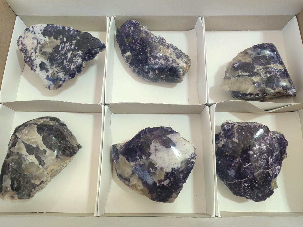 Polished One Side Lithium Silver Leaf Lepidolite Specimens x 6 From Zimbabwe - Toprock Gemstones and Minerals 