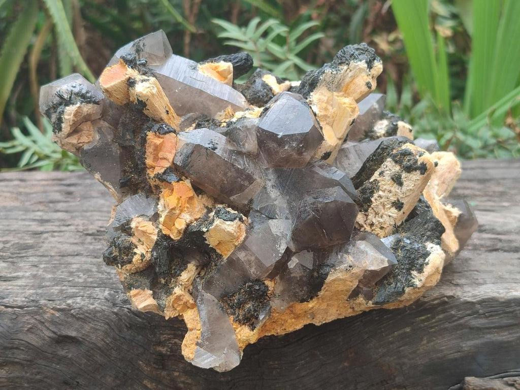 Natural Large Smokey Quartz Cluster with Schorl Black Tourmaline and Feldspar x 1 From Erongo, Namibia - Toprock Gemstones and Minerals 