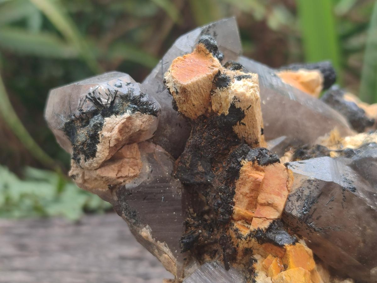 Natural Large Smokey Quartz Cluster with Schorl Black Tourmaline and Feldspar x 1 From Erongo, Namibia - Toprock Gemstones and Minerals 
