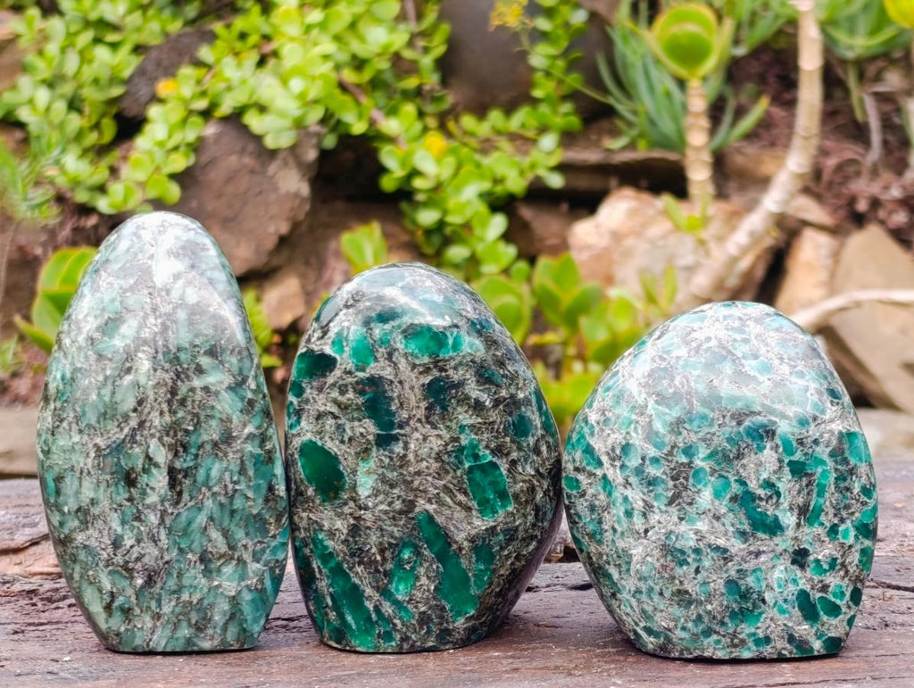 Polished Emerald Mica 'Mutokolite' Standing Display Pieces x 3 From Mutoko, Zimbabwe
