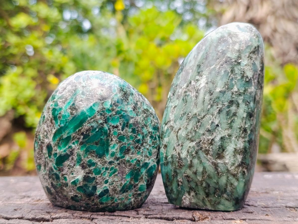 Polished Emerald Mica 'Mutokolite' Standing Display Pieces x 3 From Mutoko, Zimbabwe