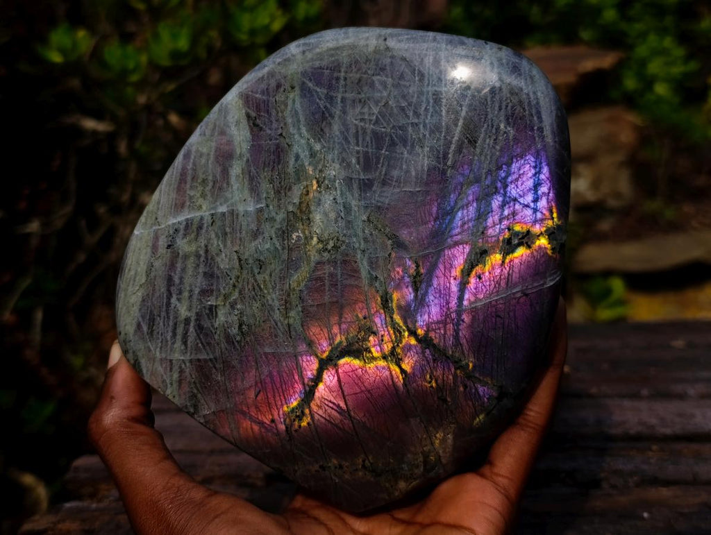 Polished Large Rare Purple Sunset Flash Labradorite Standing Display Piece x 1 From Madagascar
