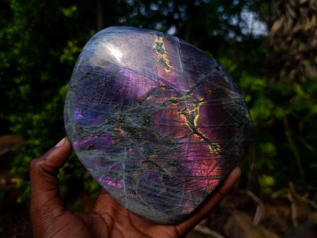 Polished Large Rare Purple Sunset Flash Labradorite Standing Display Piece x 1 From Madagascar
