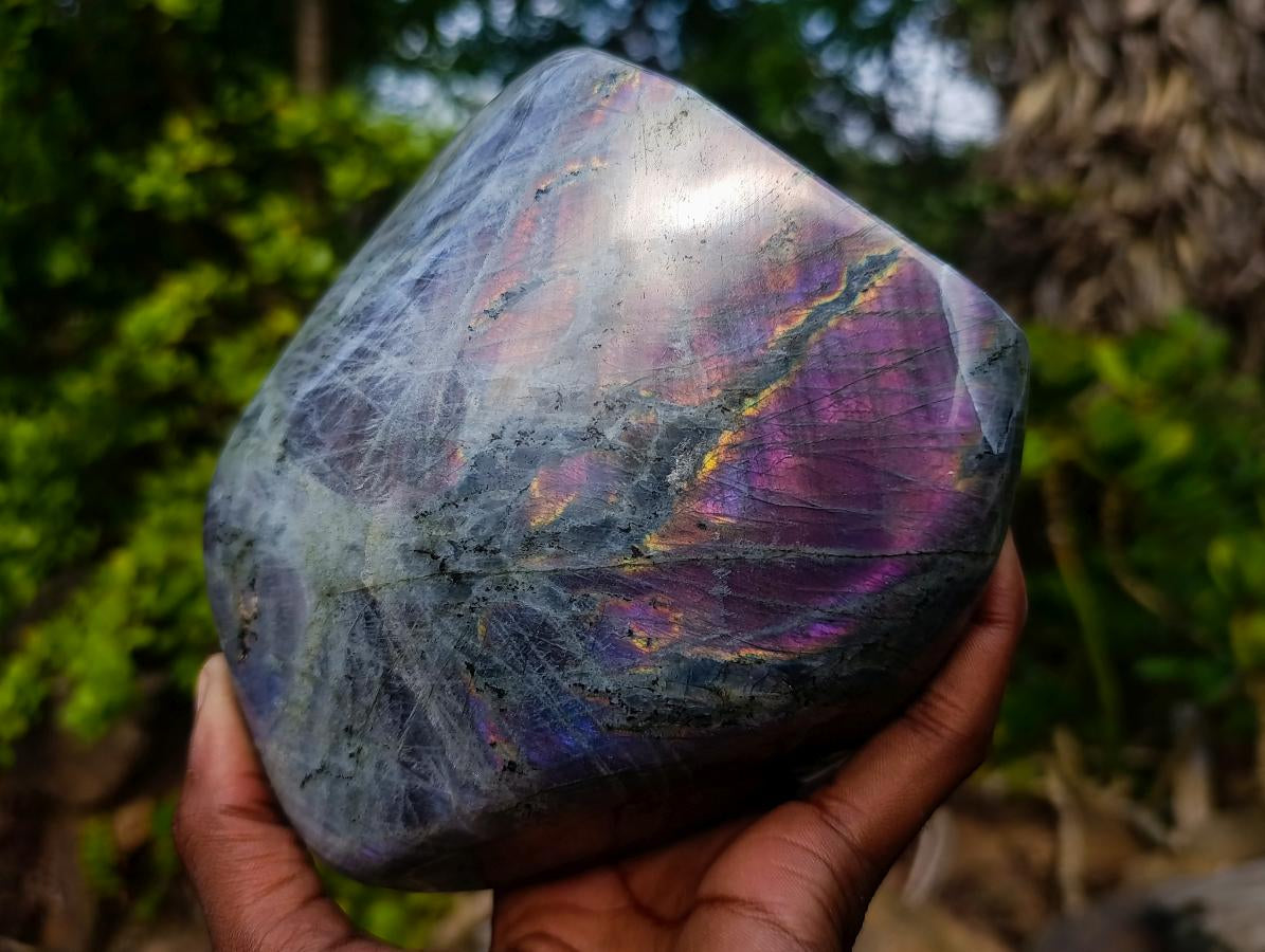 Polished Large Rare Purple Sunset Flash Labradorite Standing Display Piece x 1 From Madagascar