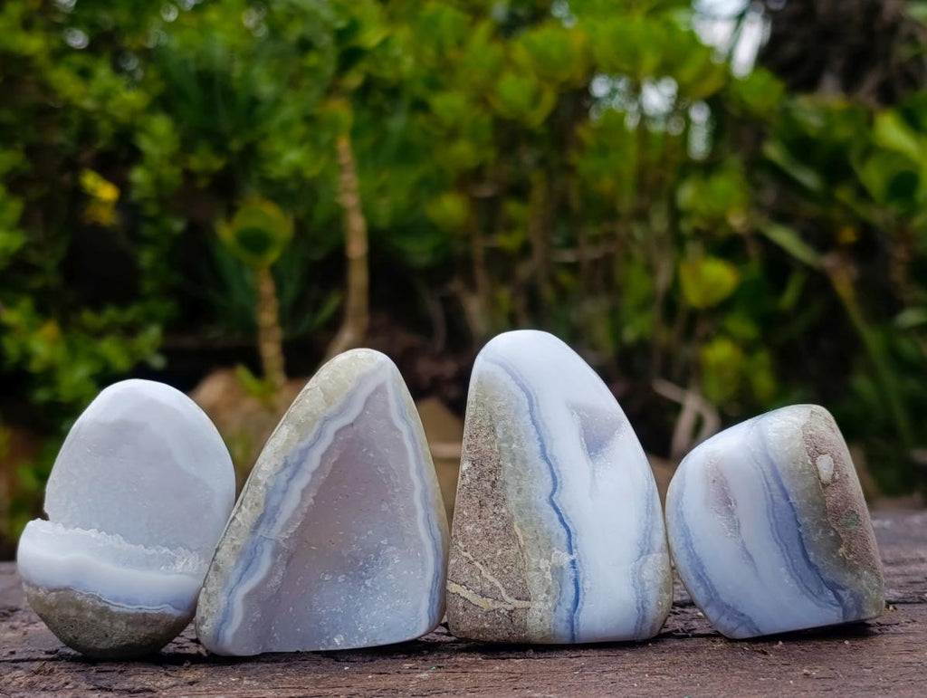 Polished and Natural Blue Lace Agate Free Forms x 35 From Nsanje, Malawi